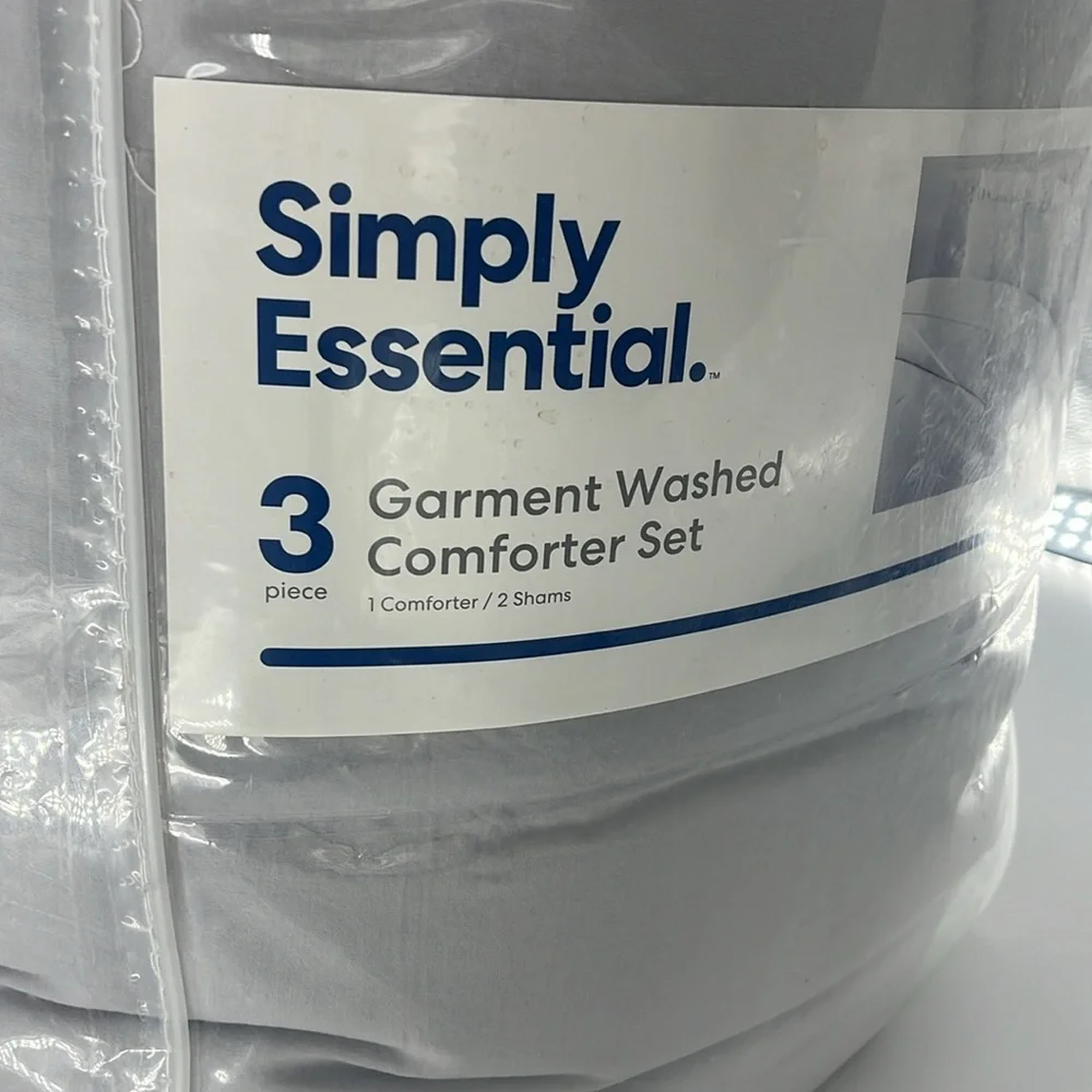 SIMPLY ESSENTIAL 3 Garment Washed Comforter Set Full/Queen Microchip Grey
